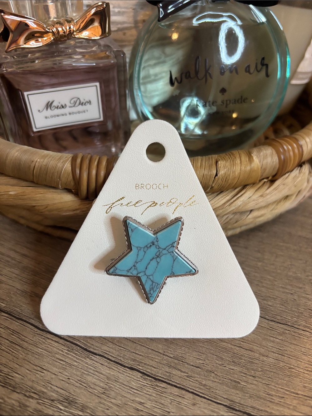 Free People Turquoise Star Brooch with Silver Trim-NWT